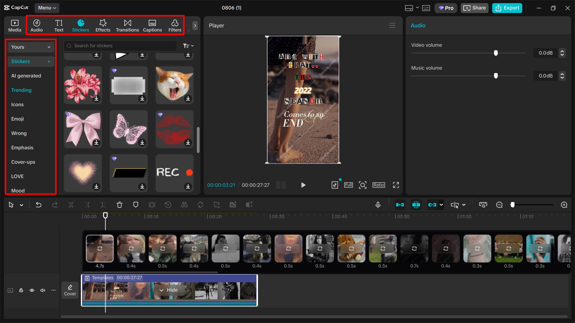 Customizing the new year template in the CapCut desktop video editor