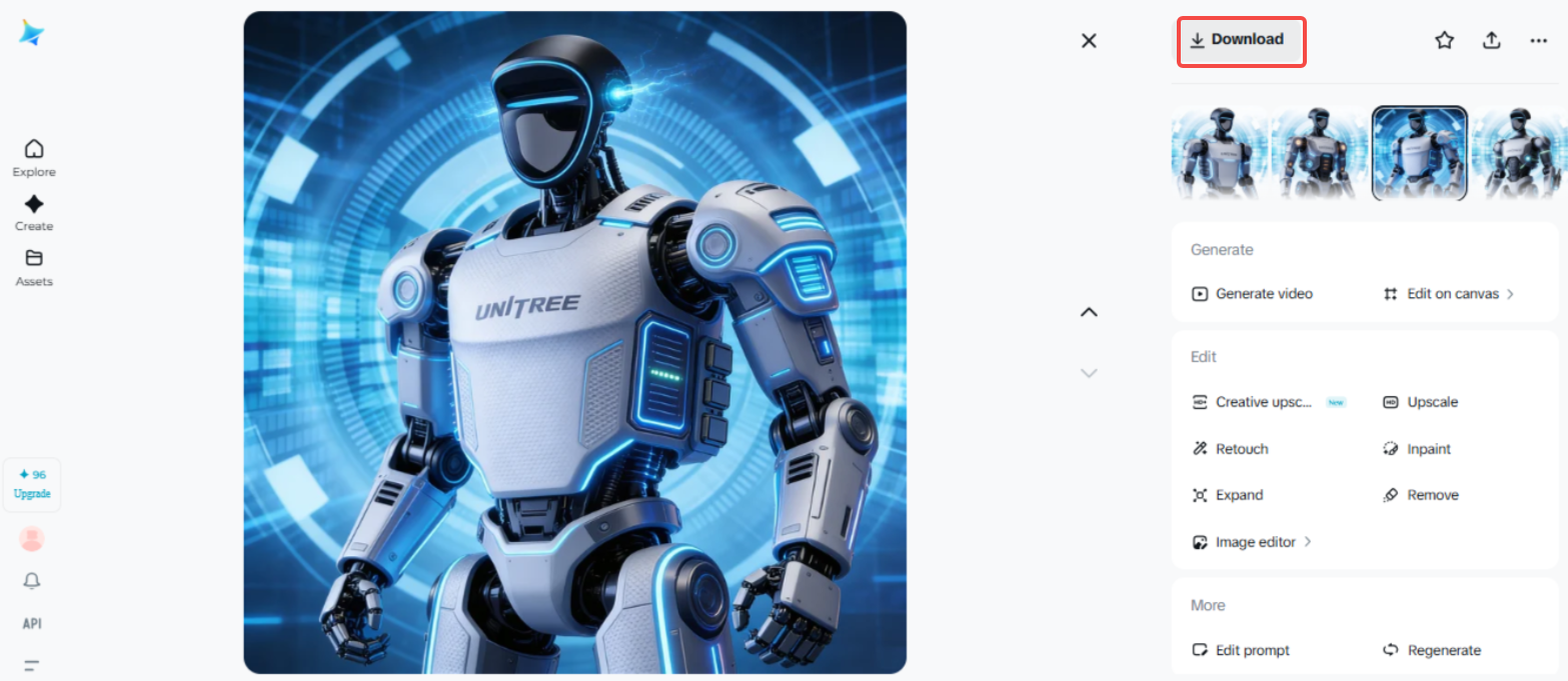 Téléchargement de la photo dans Dreamina