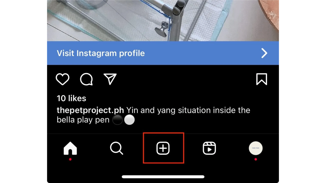 Tap the '+' icon to create a new post