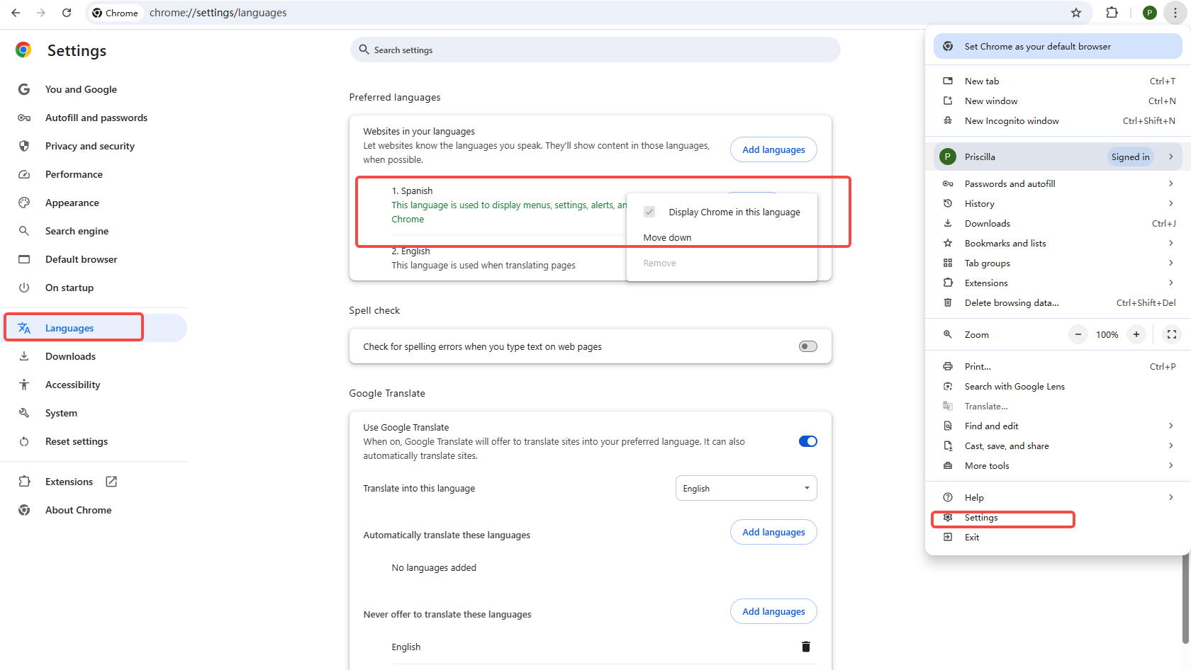 Add language settings in Google Chrome