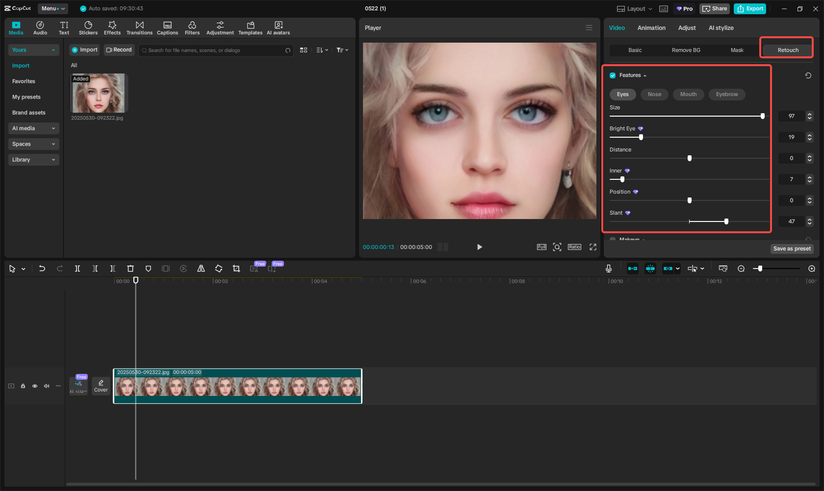 사진 속 눈 조정