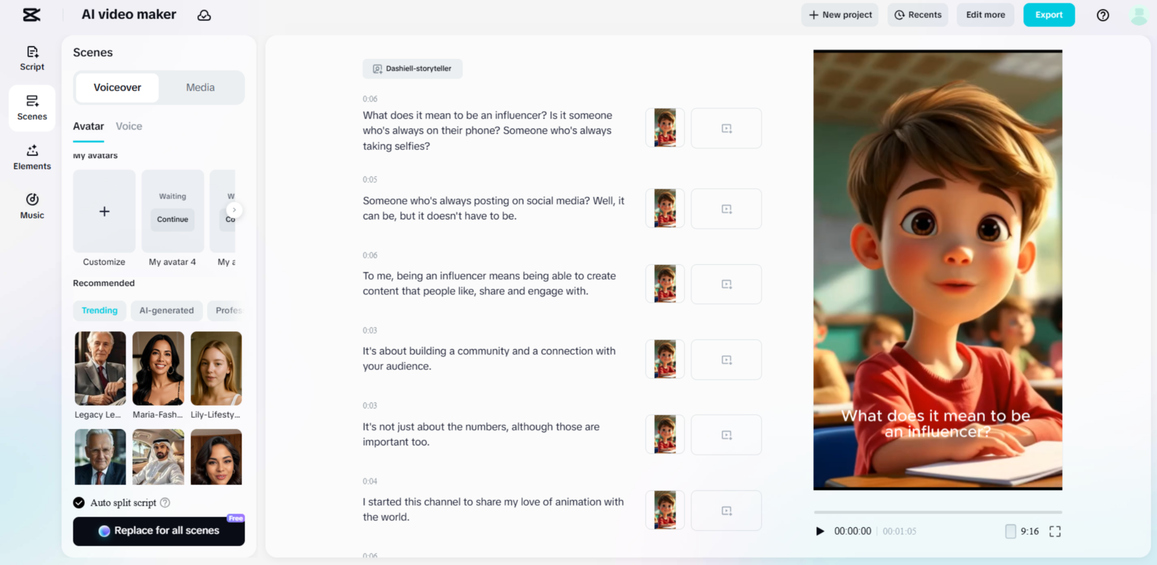 The interface of CapCut - a reliable tool for cartoon video creation