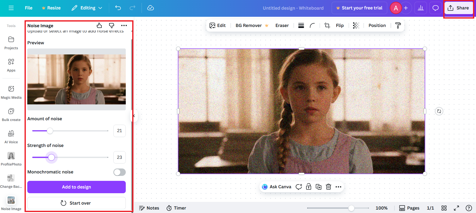 Upload your image and adjust the noise settings
