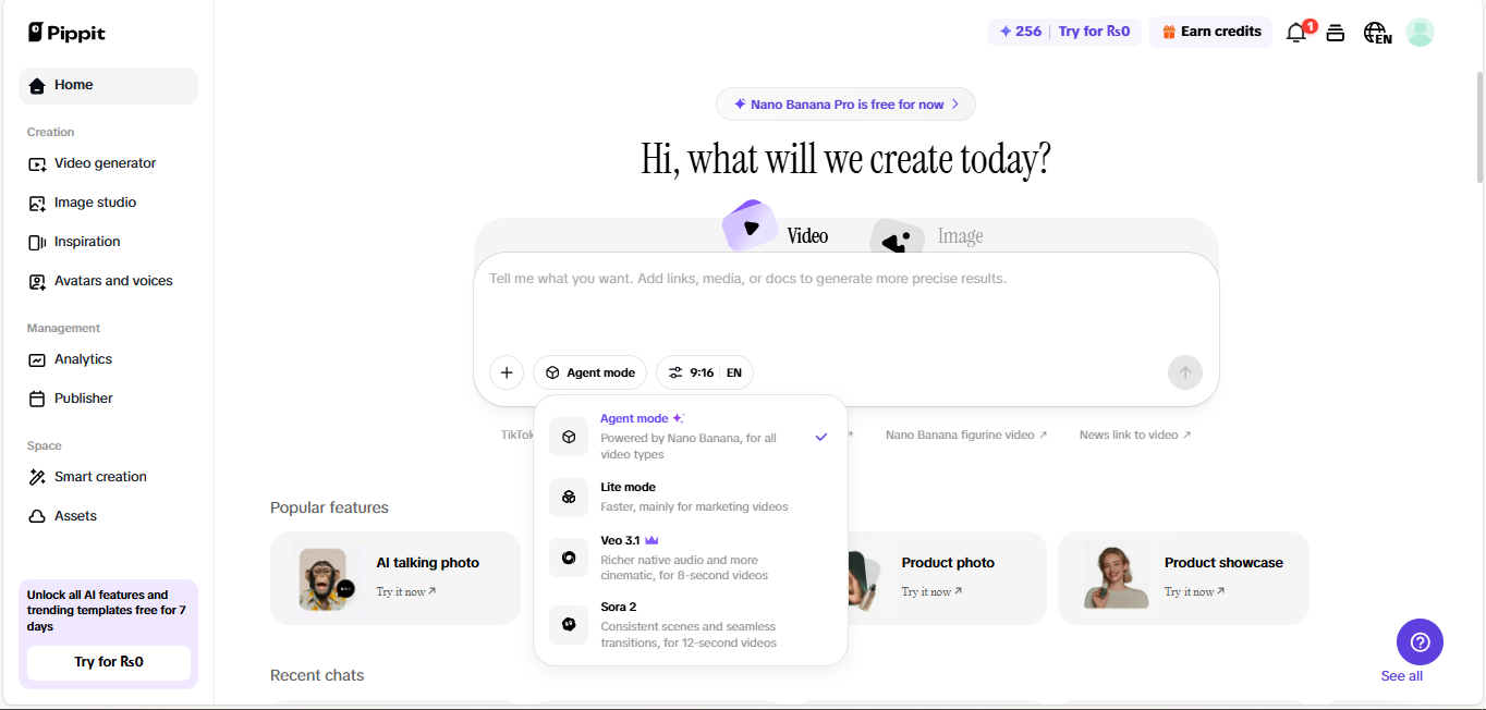 Gerador de vídeos Pippit AI