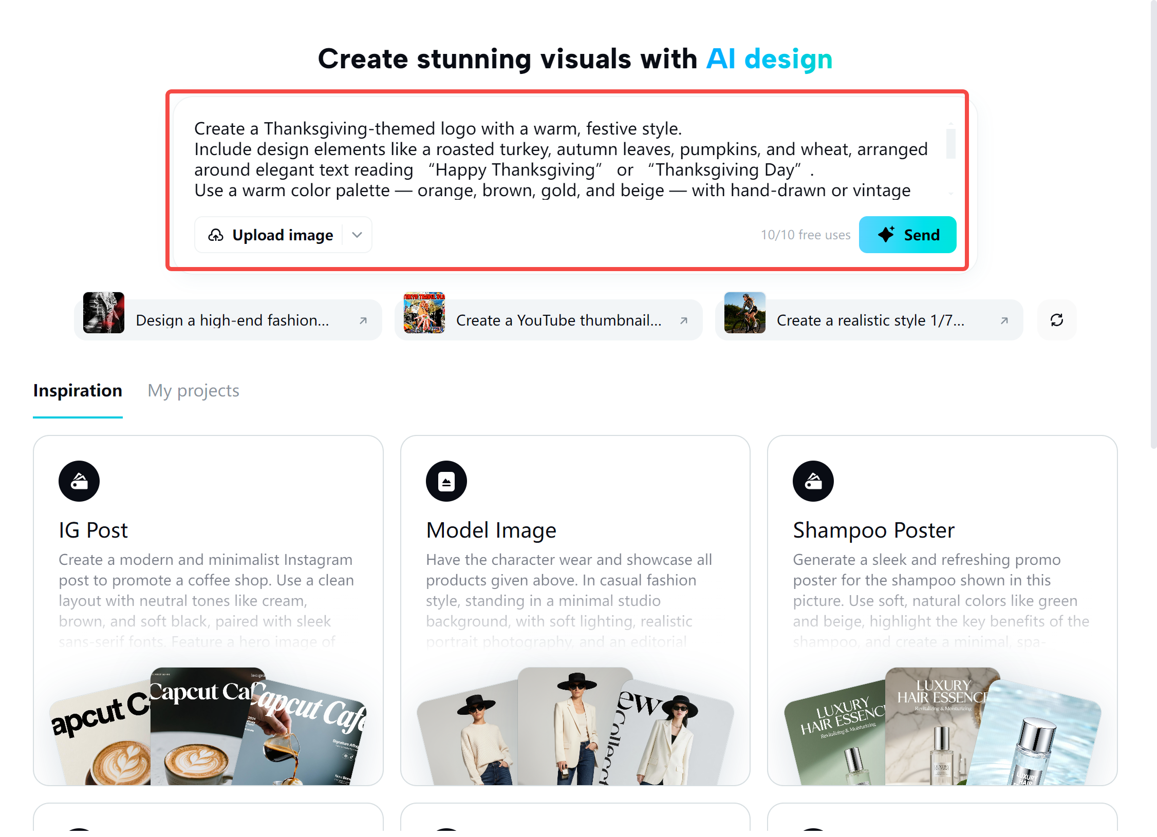 Entering the prompt in the CapCut desktop video editor