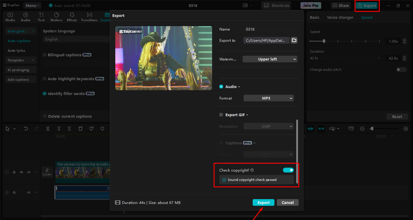 Exporting video to the CapCut desktop video editor