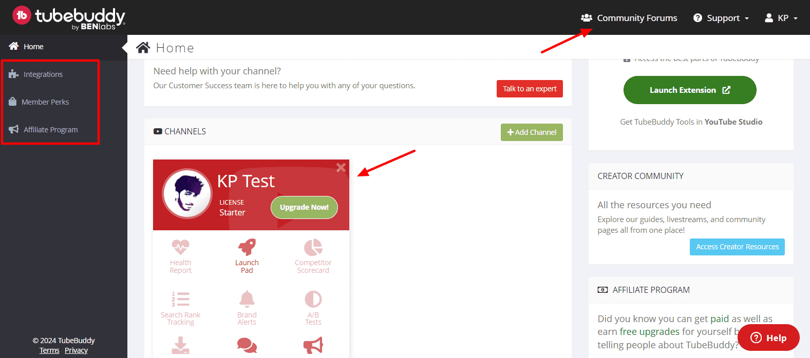 Interface de TubeBuddy