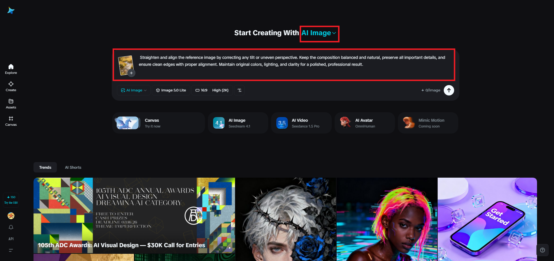 Upload a reference image and start straightening