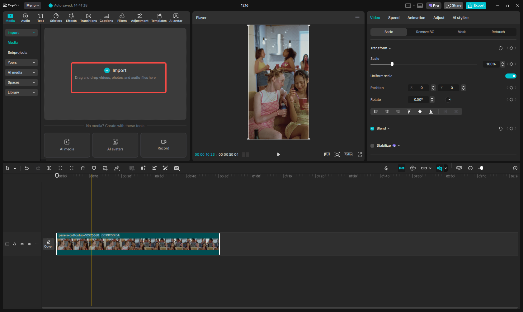 Import your video into CapCut