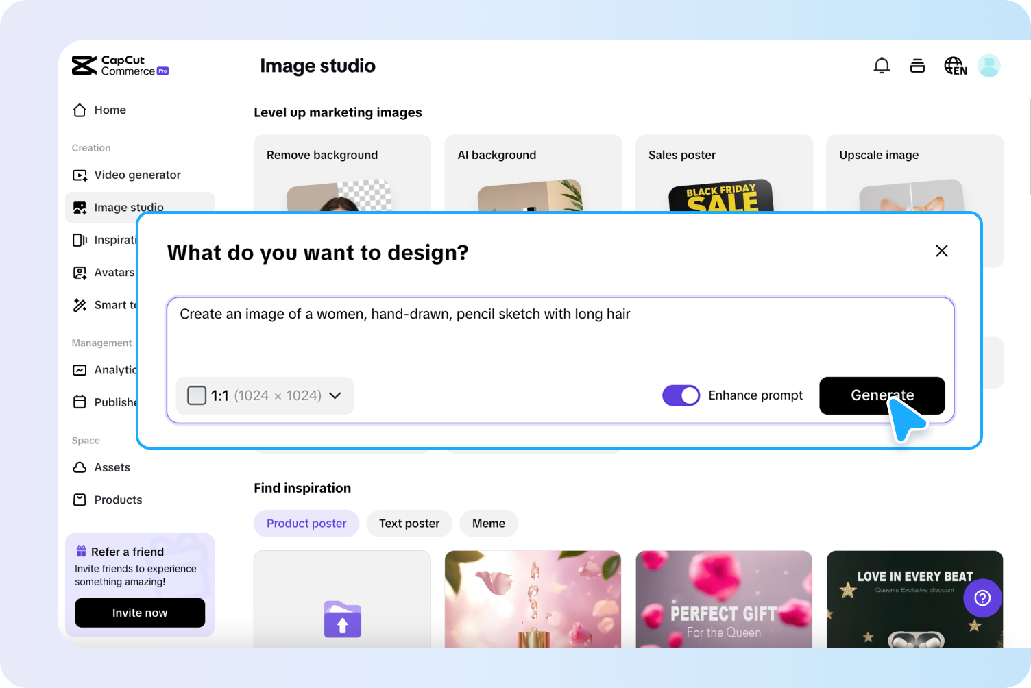Enter prompts and create