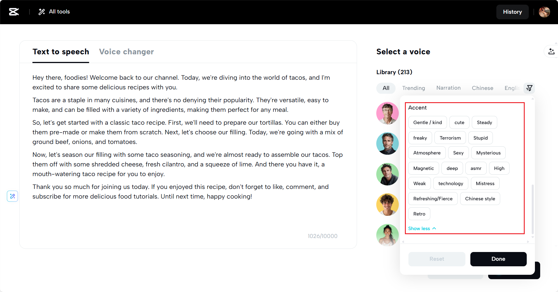 Convert text to speech different accents