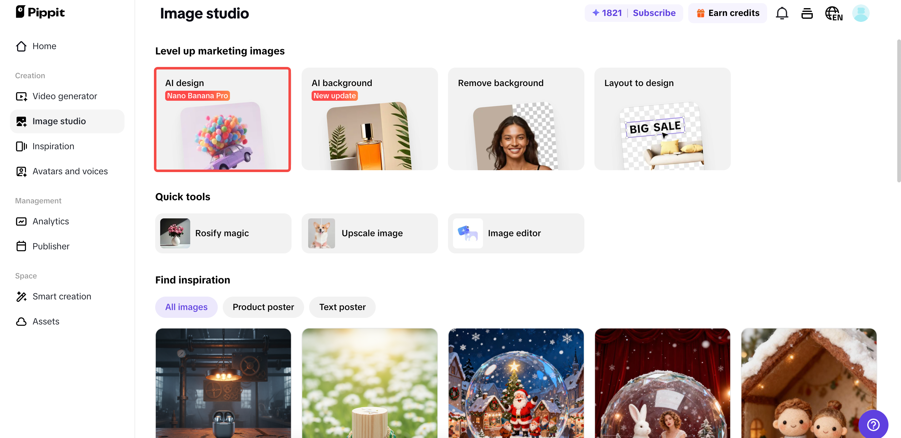 Abrindo o recurso de design com IA