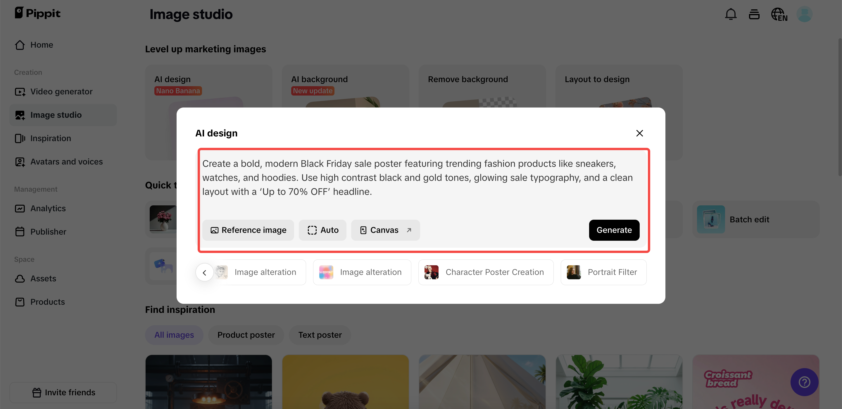 Tulis arahan anda dan tambah imej rujukan