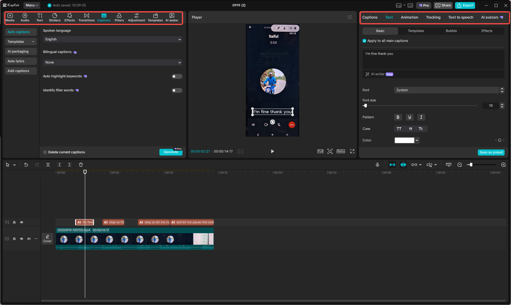 Edit the WhatsApp video call in CapCut