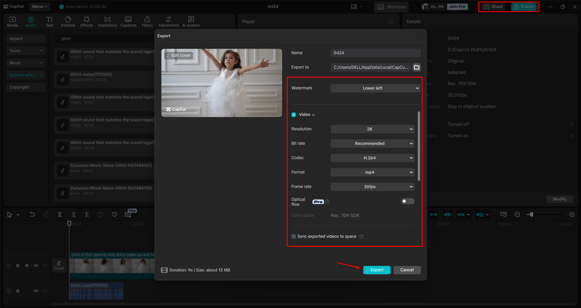 Exporting a video from the CapCut desktop video editor