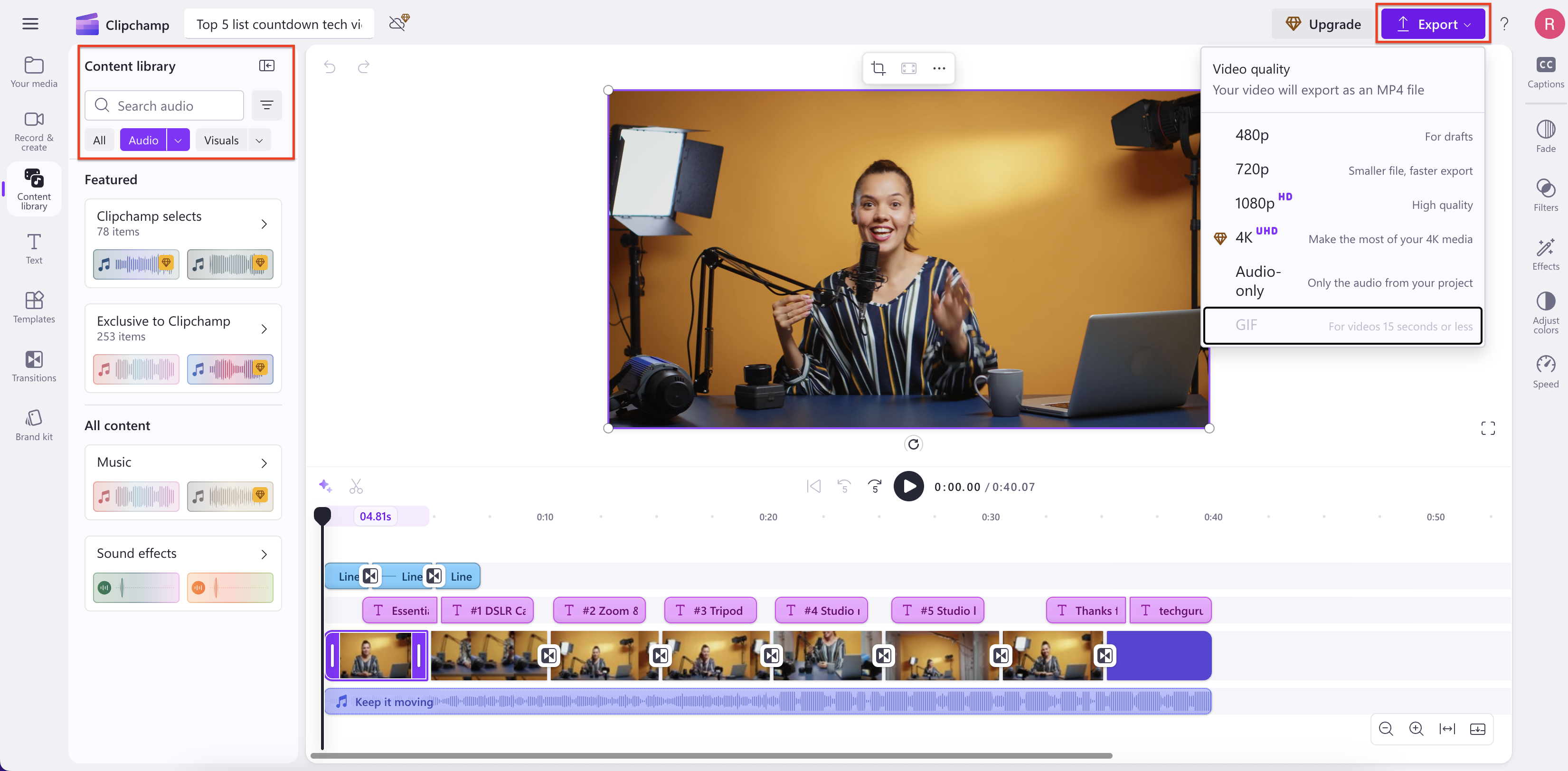 Clipchamp export screen for demo video