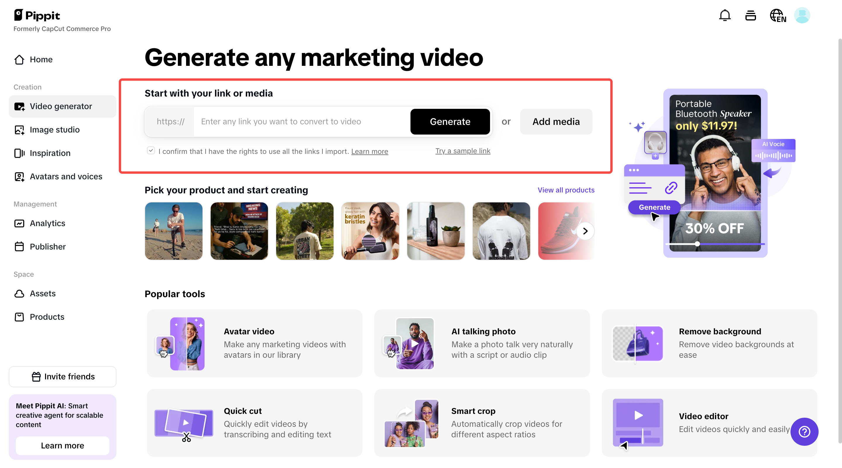 Pippit AI-powered video generation