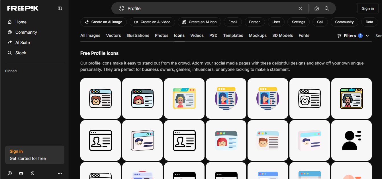 Freepik interface
