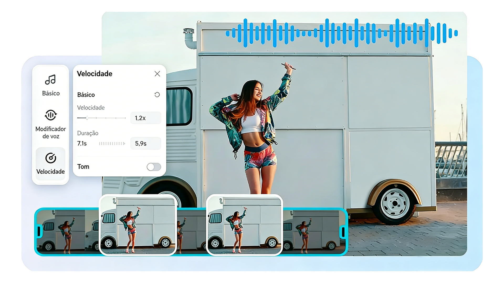 Controle de velocidade em criador de música com IA para sincronizar áudio e vídeo