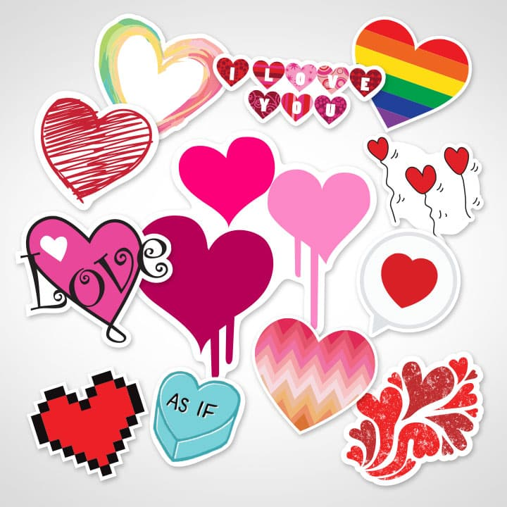small printed hearts stickers and labels
