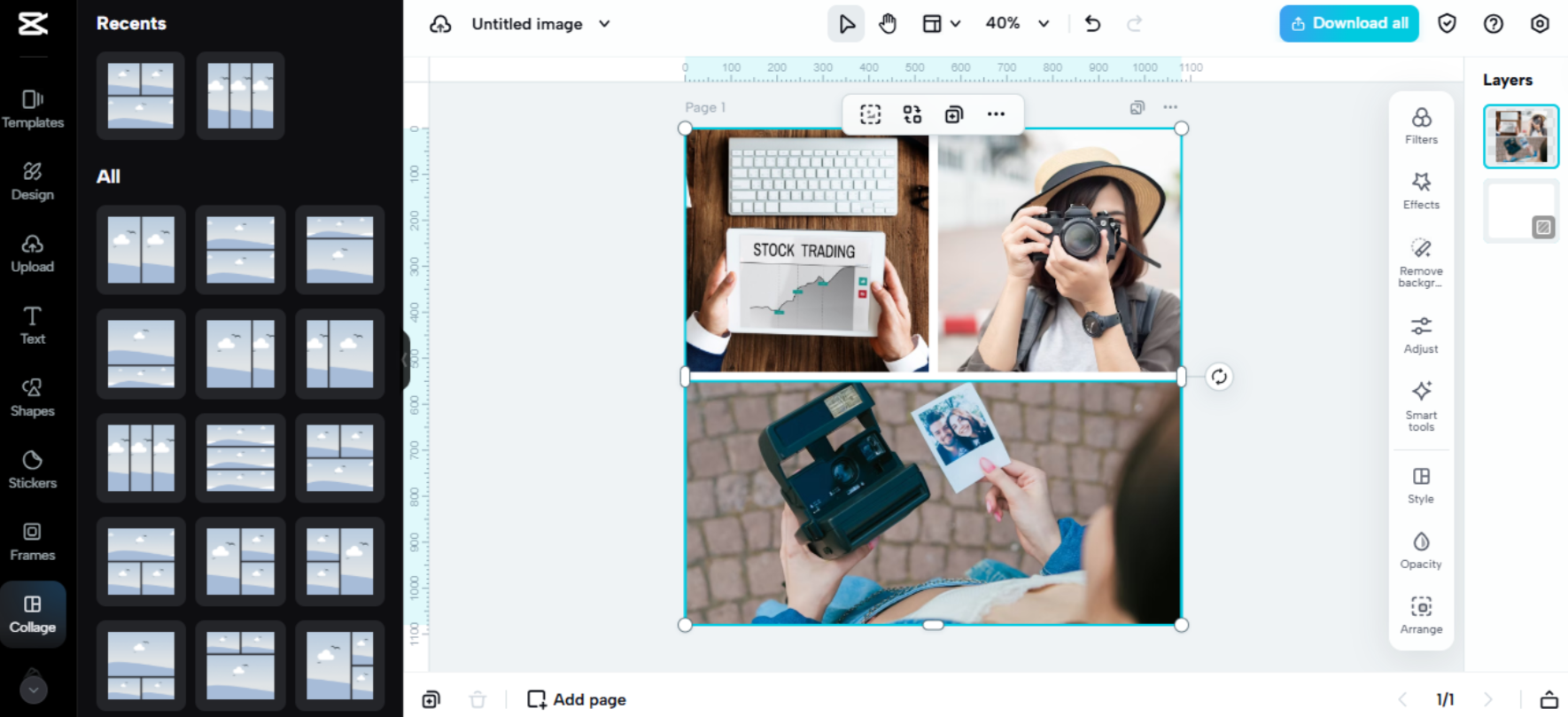 Interface of CapCut Web - A free photo layout tool