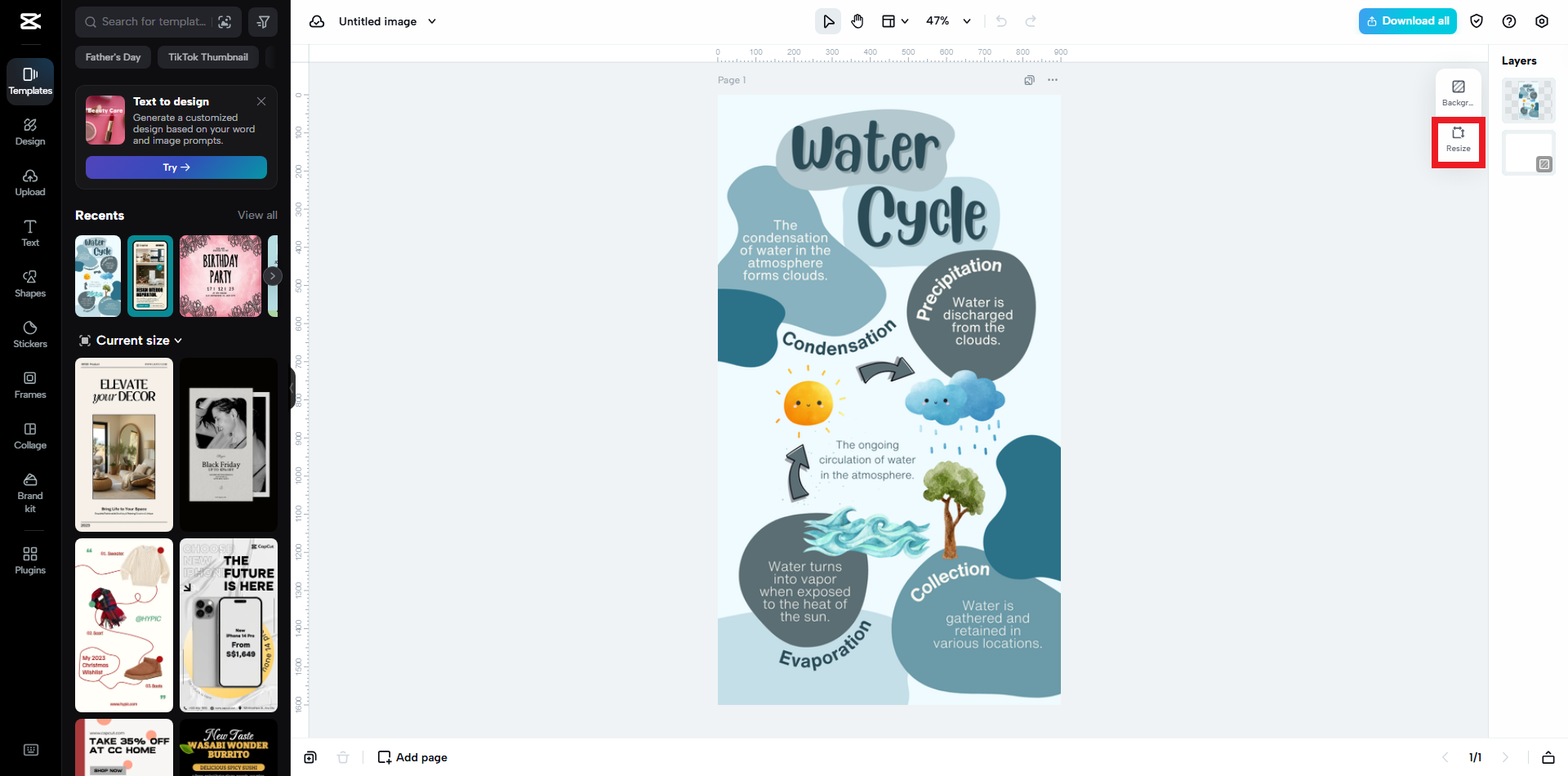 Select the resize option