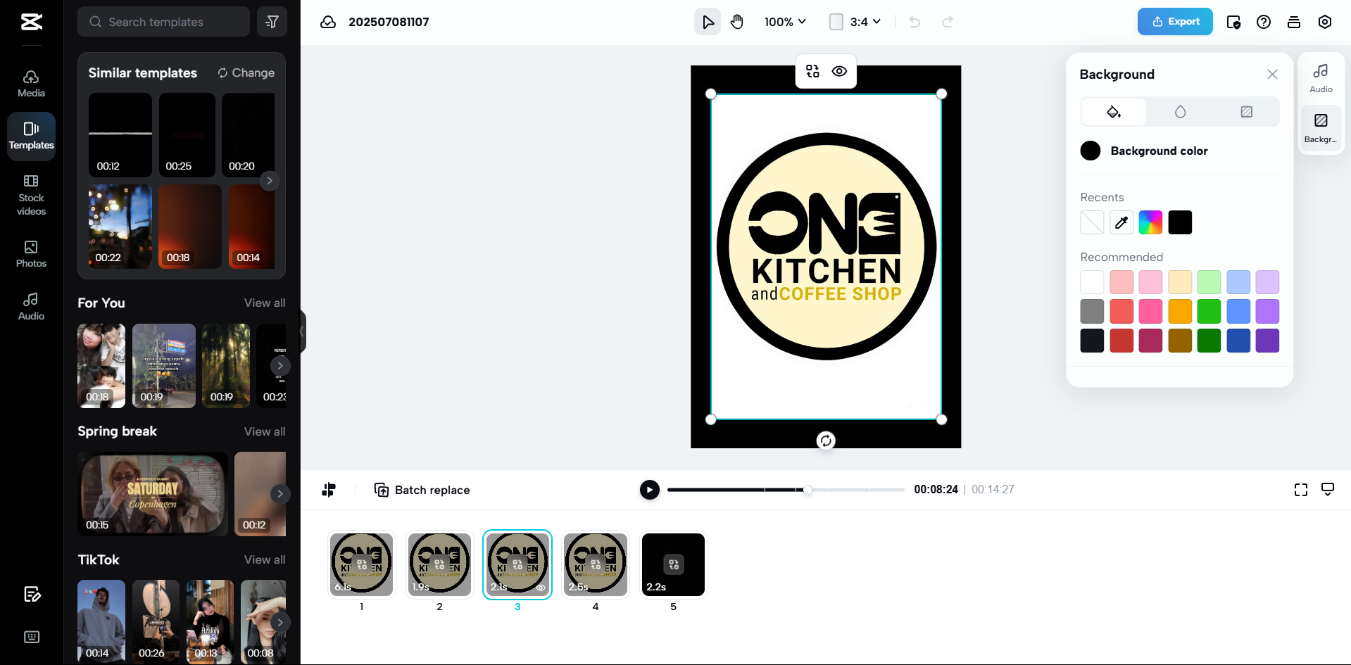 The interface of the CapCut web- the best tool to create a logo online