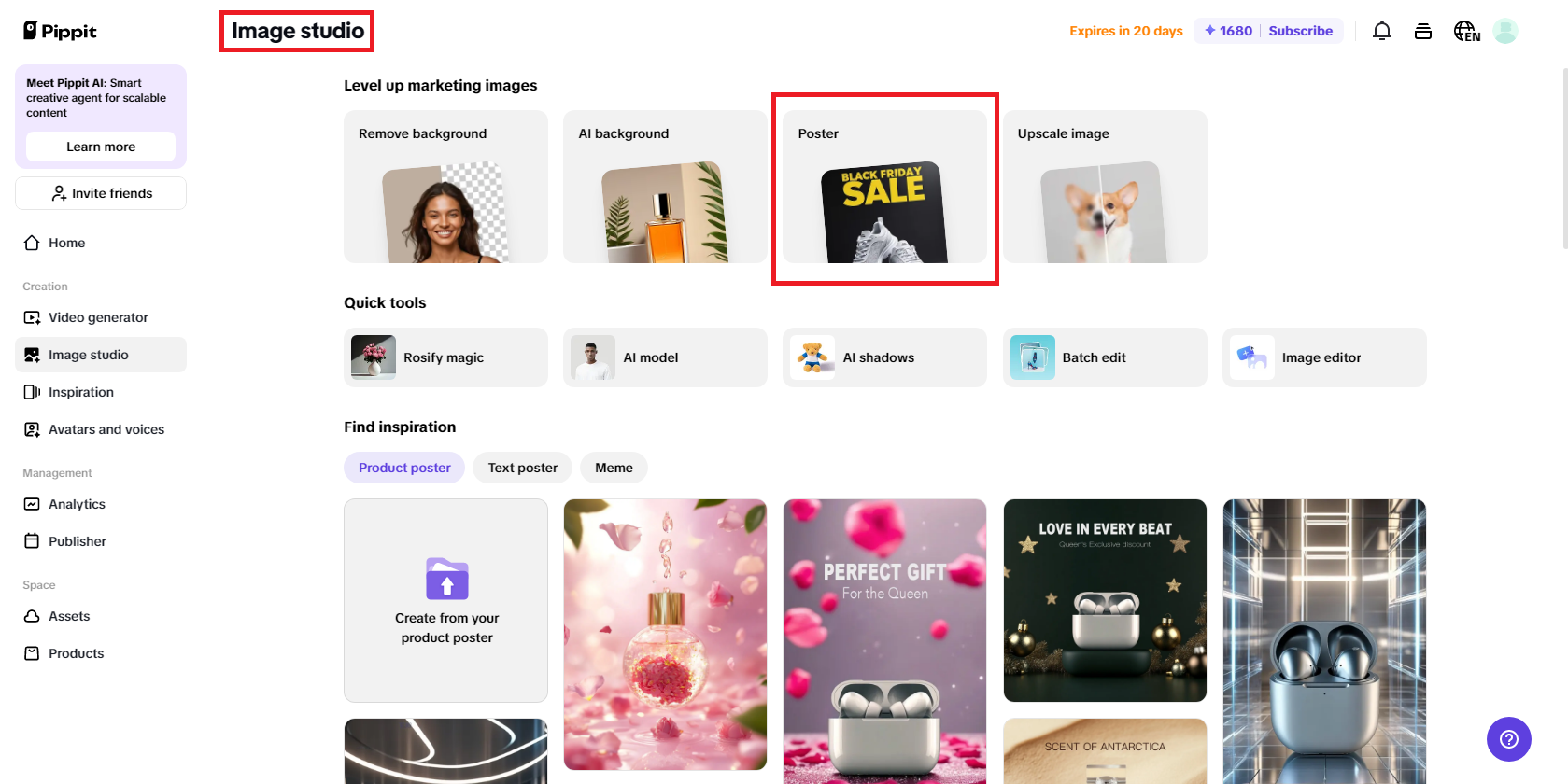Choose the Poster creation feature under Image Studio