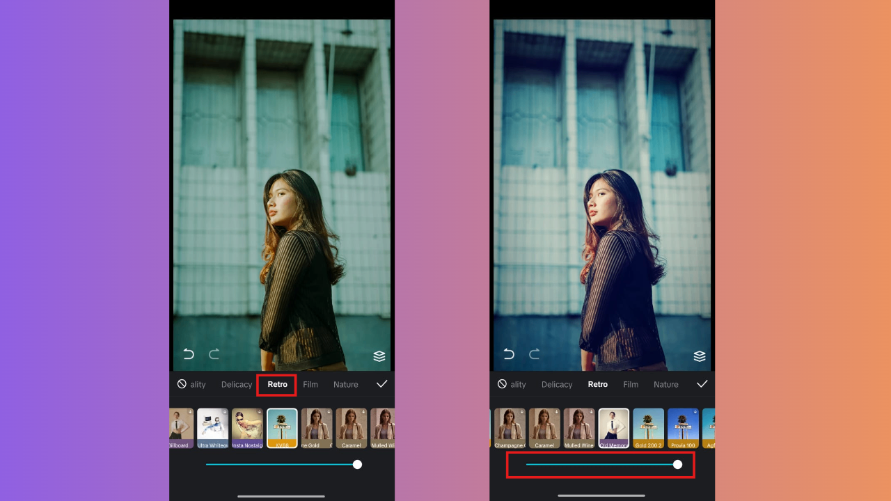 Choose filter and adjust intensity