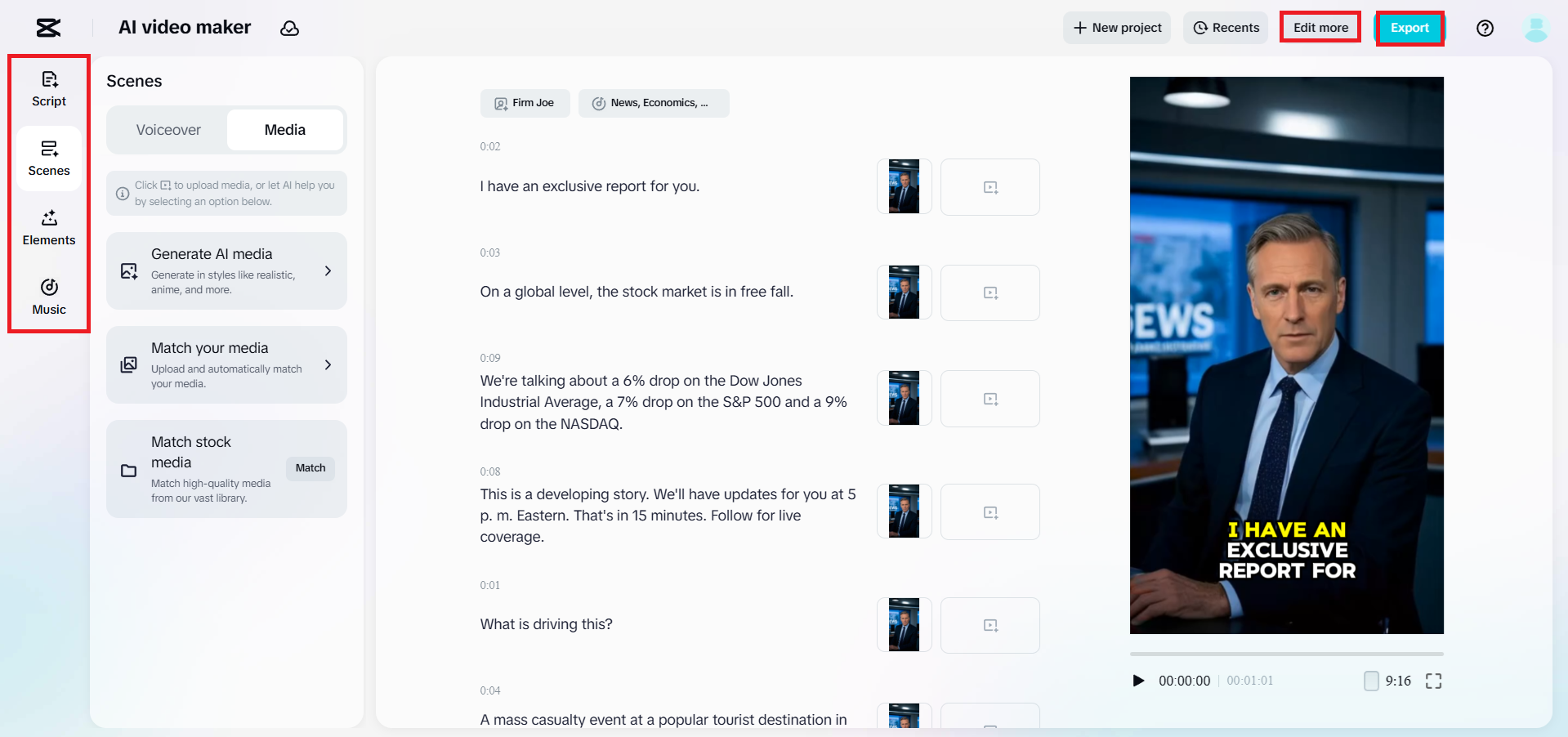 Temel düzenleme ekranı