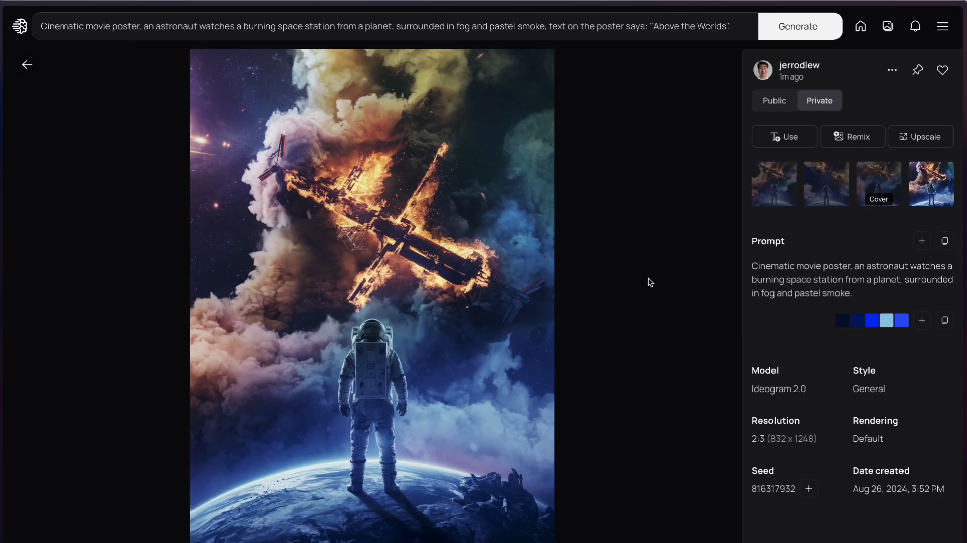 อินเทอร์เฟซของ Ideogram - โปรแกรมสร้างโปสเตอร์ภาพยนตร์ด้วย AI ที่ได้รับความนิยมมากที่สุด