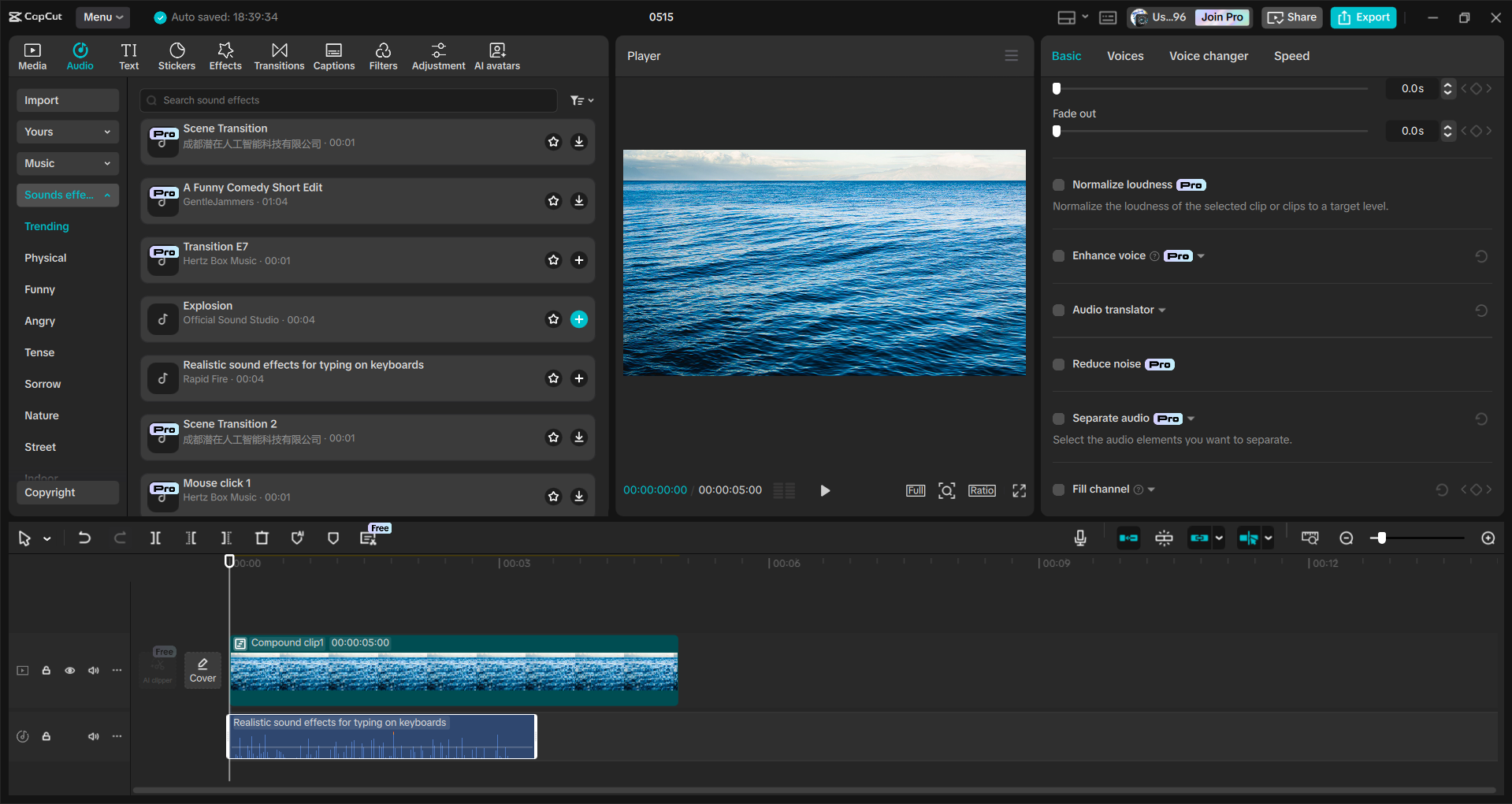 Interface of the CapCut desktop video editor - an easy way to add ocean sound effects to videos
