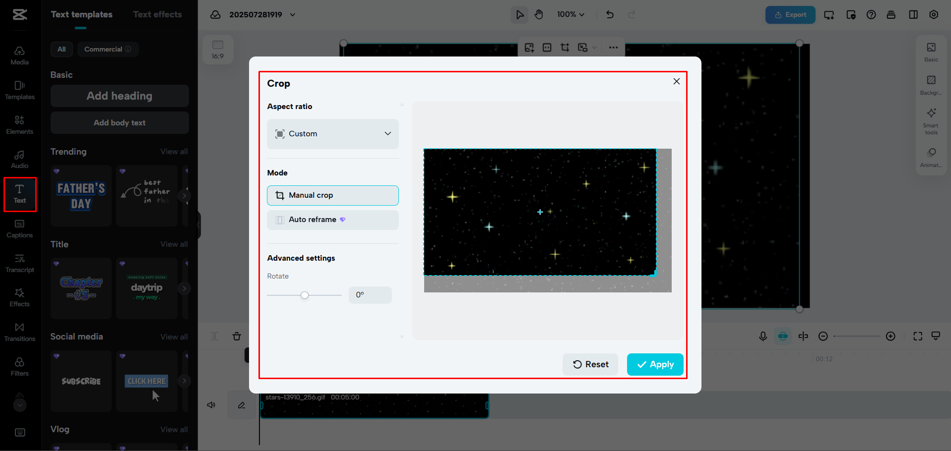 Editing and resizing a GIF to reduce file size in CapCut Web