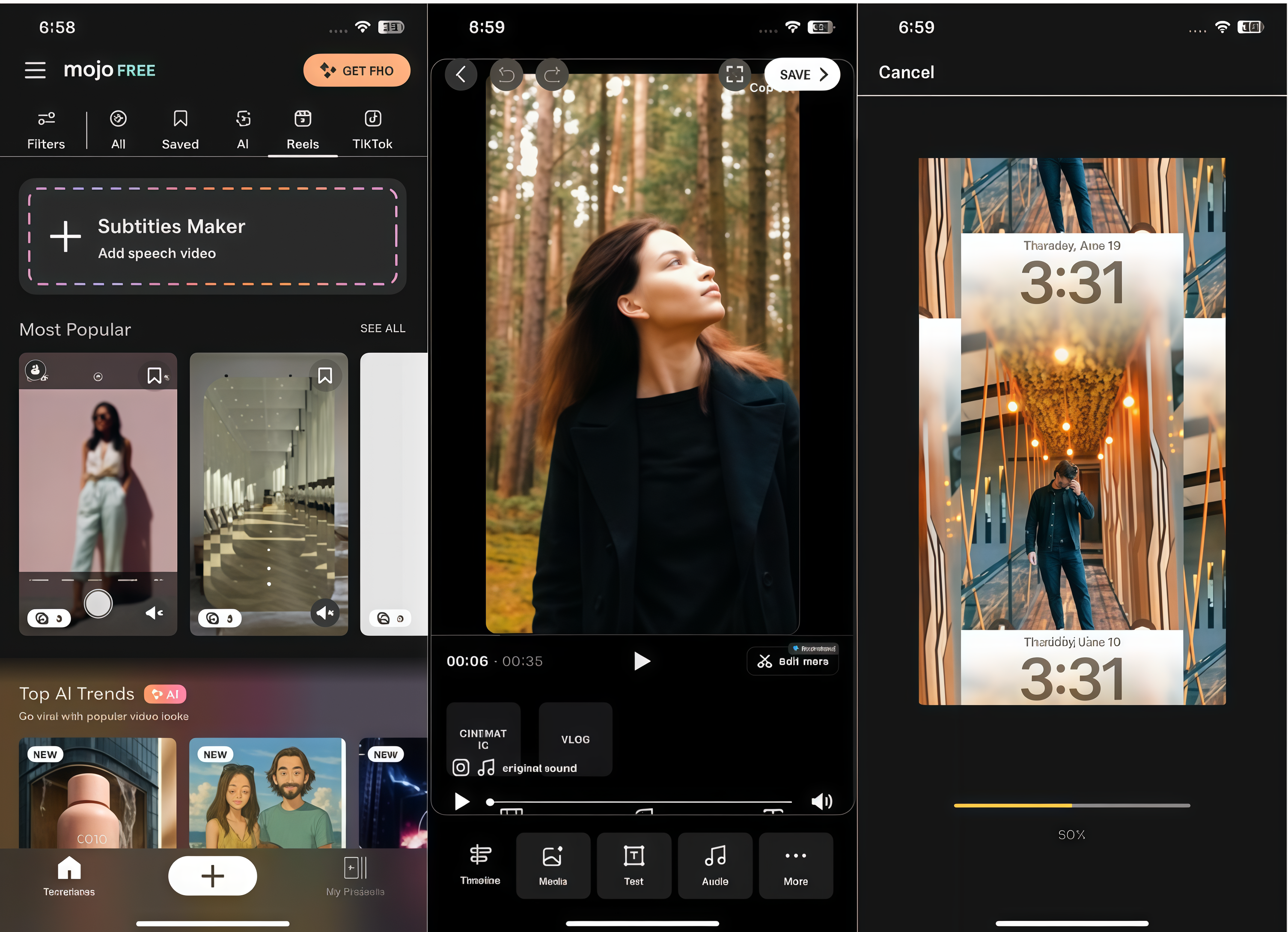 Interface de Mojo - une autre application gratuite de modèles de vidéos courtes