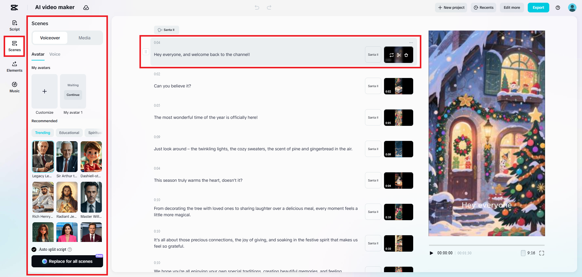 I-edit ang iyong script, media, voiceover, at avatar.