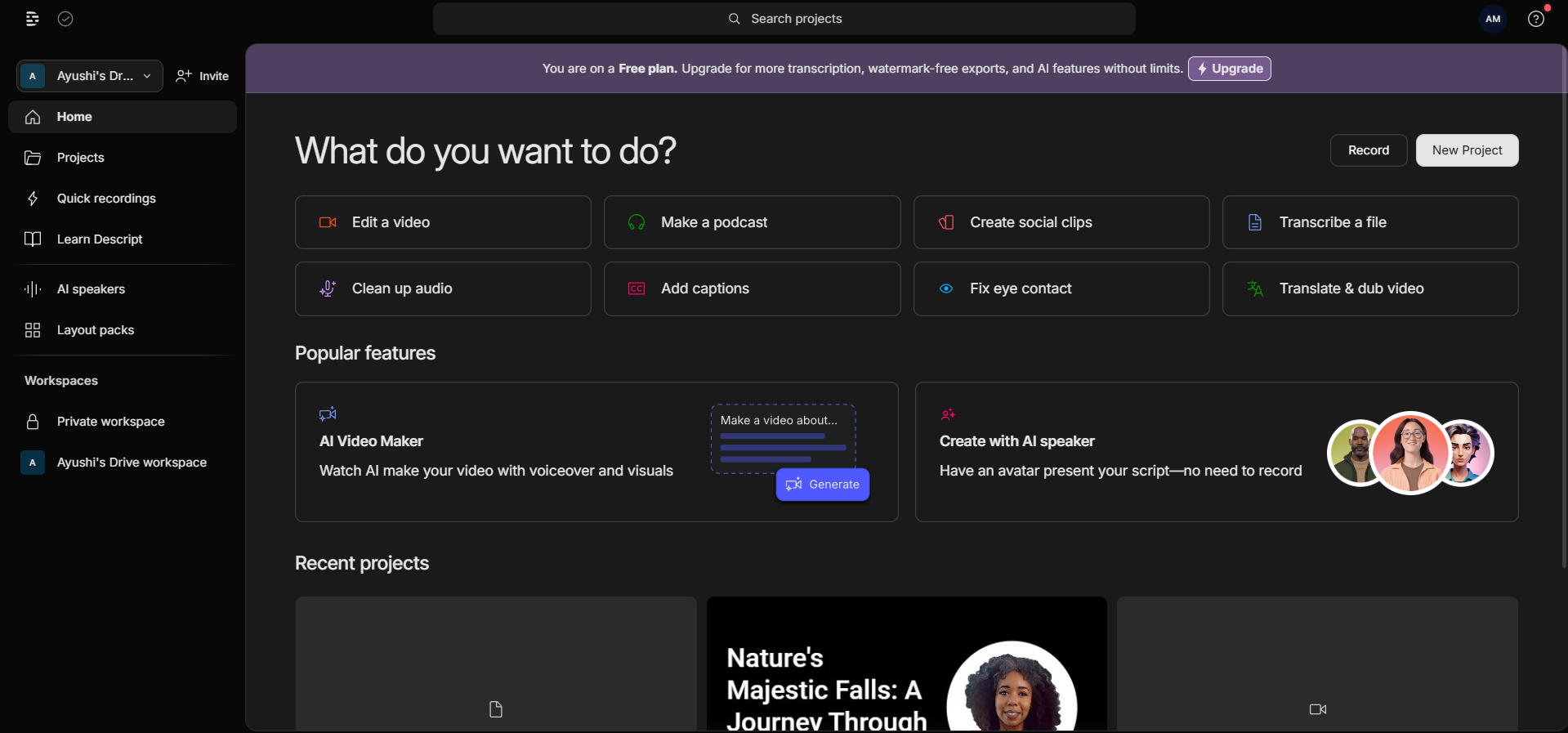 Descript-Oberfläche