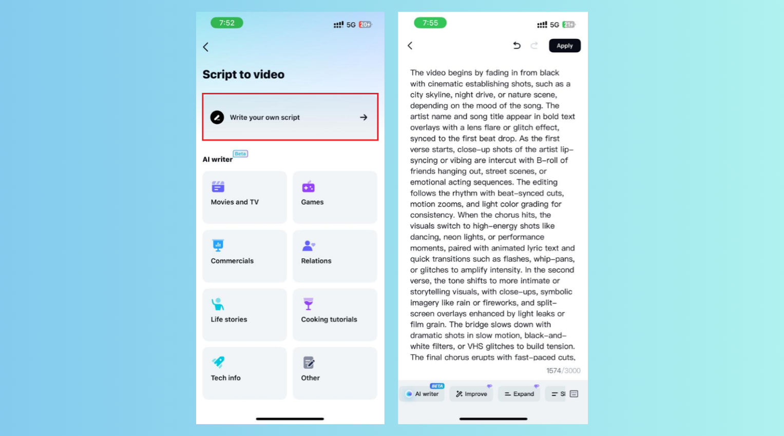 Input your music video script