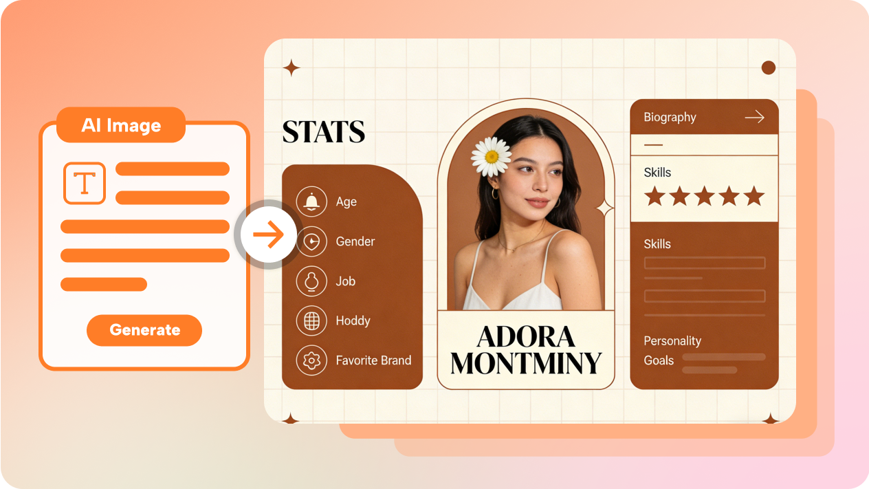 generate biography graphics with embedded text