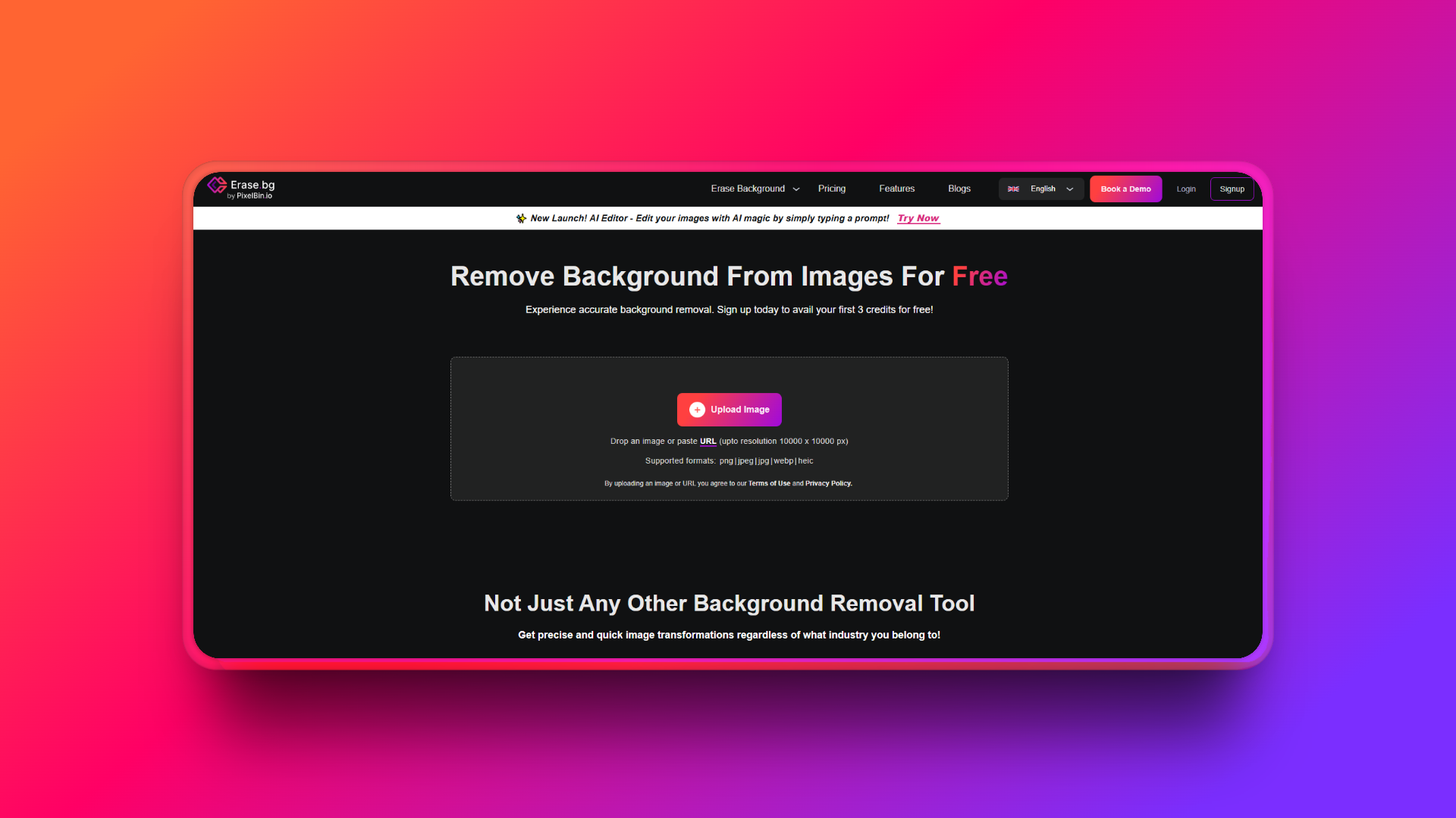 Erase.bg's interface