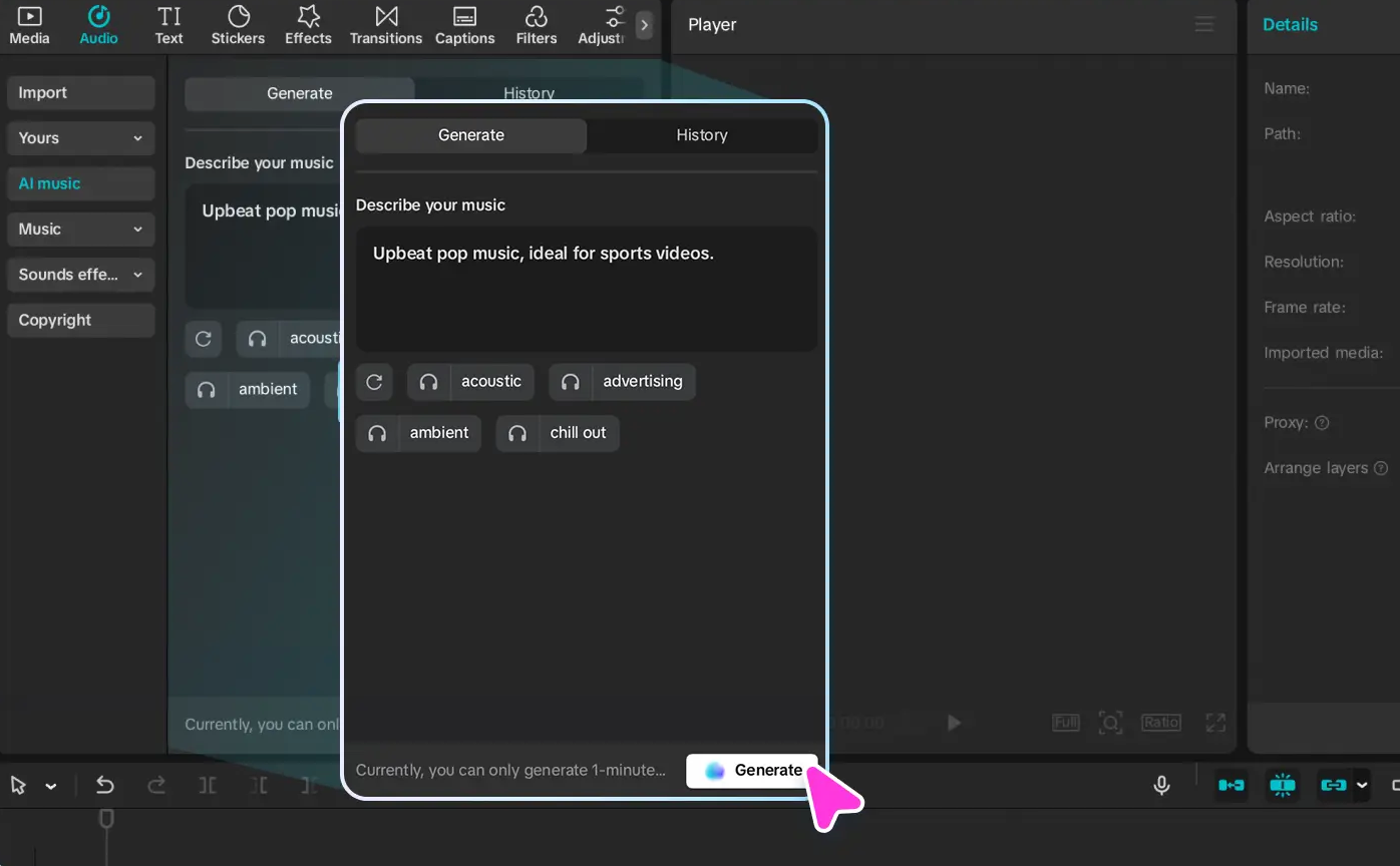 CapCut AI Music Generator Tool