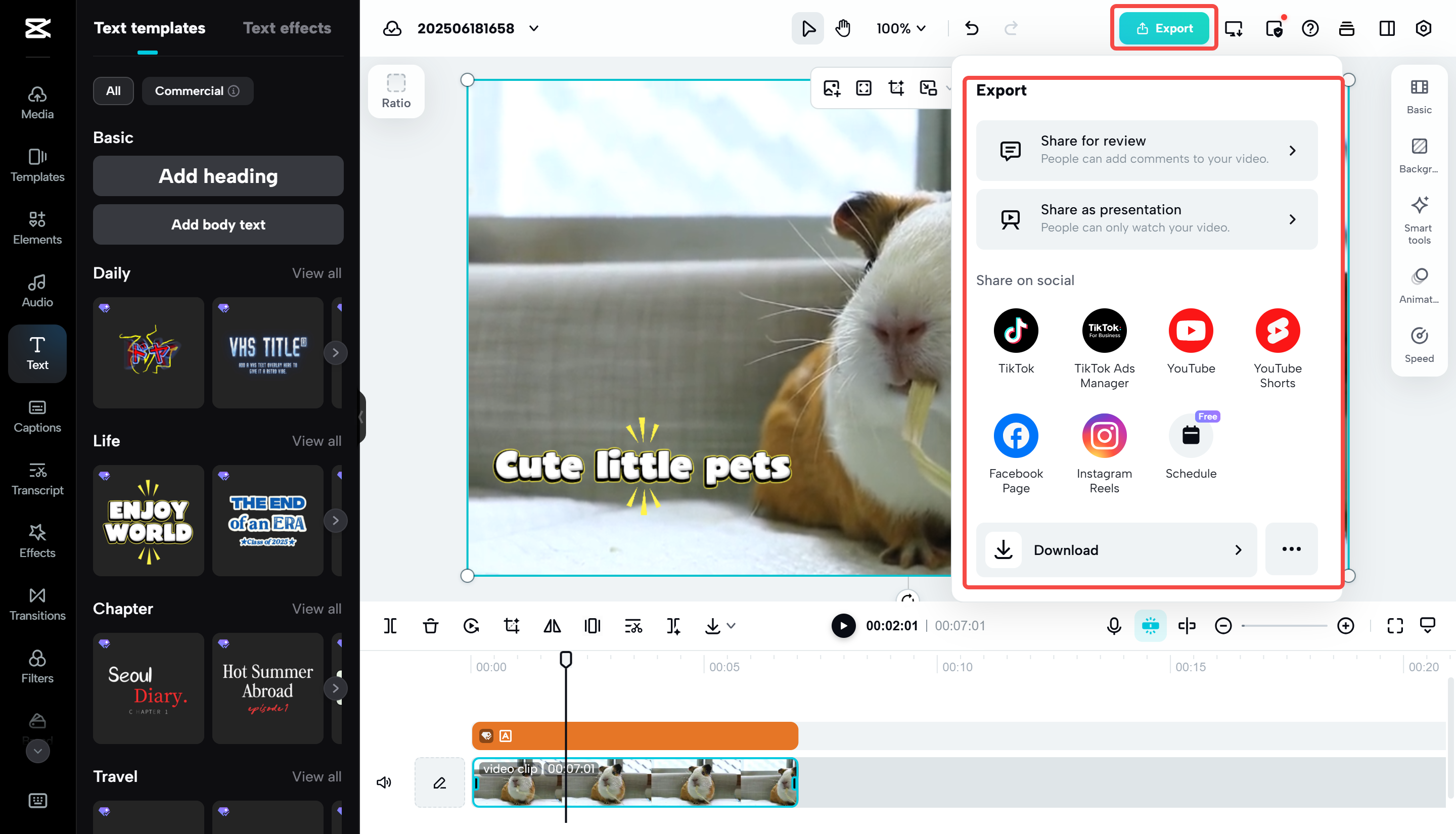 Exporting GIF as video from CapCut Web