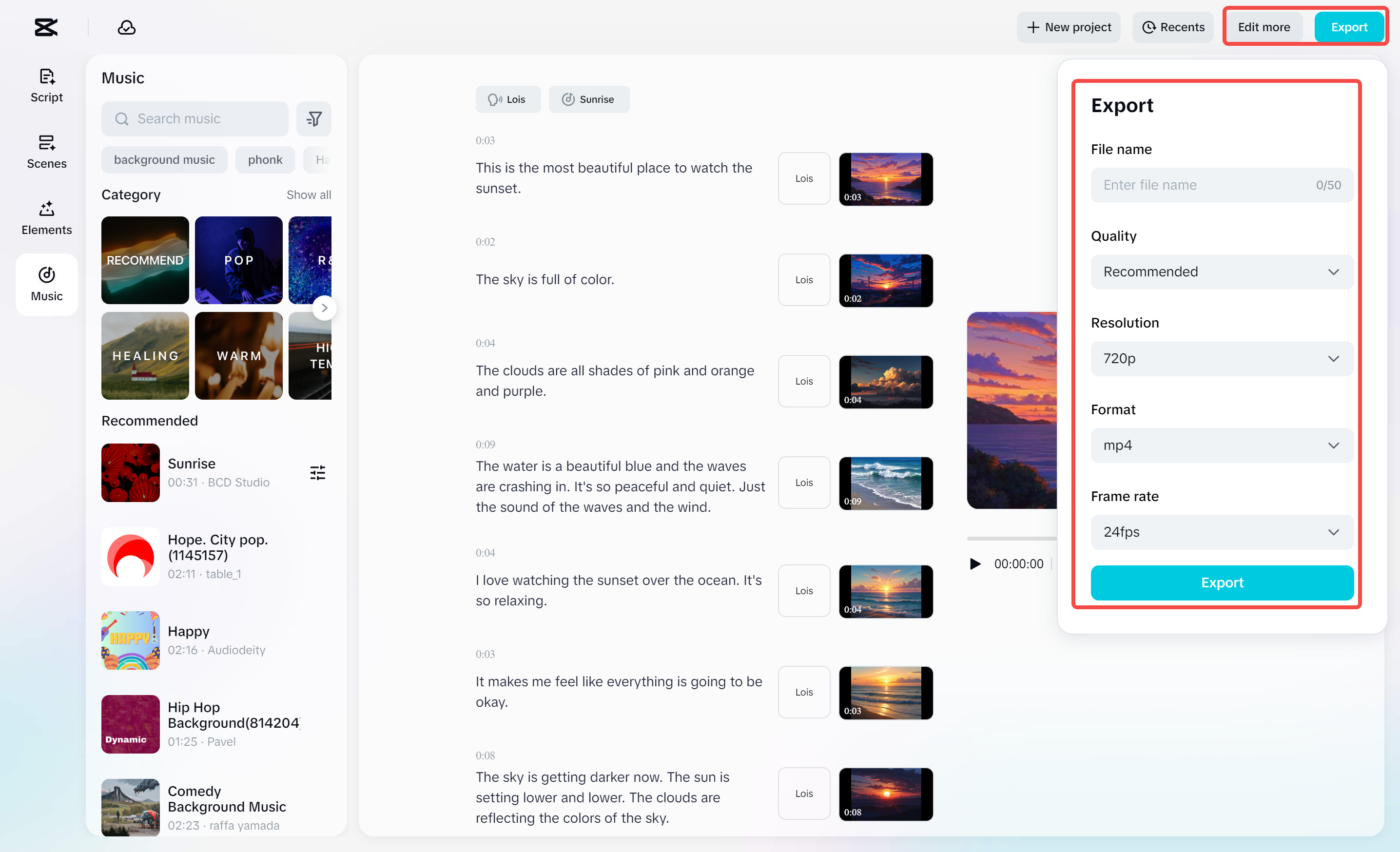 Exporting the final video from CapCut's AI video maker