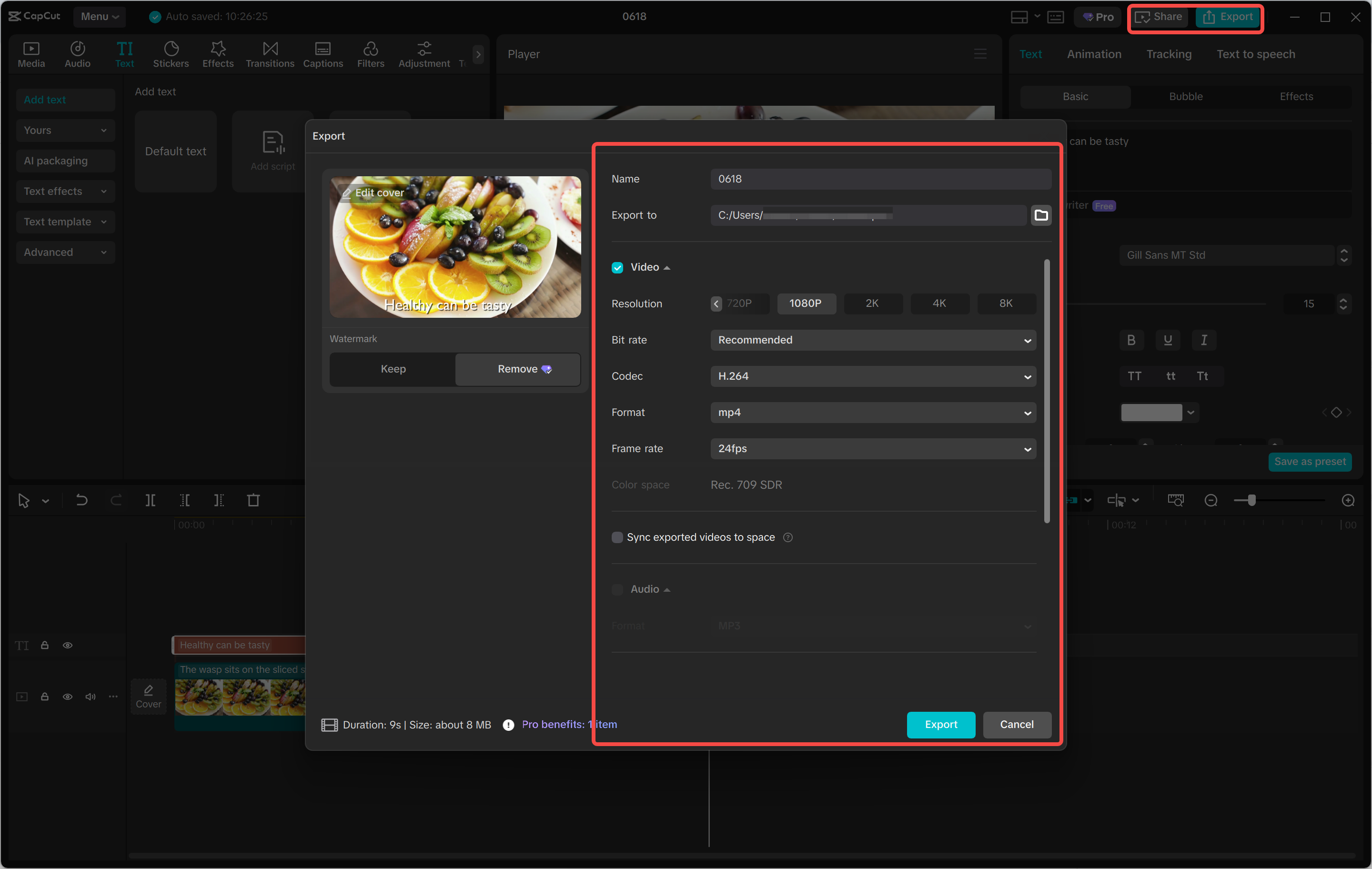 Exporting the final video from the CapCut desktop video editor