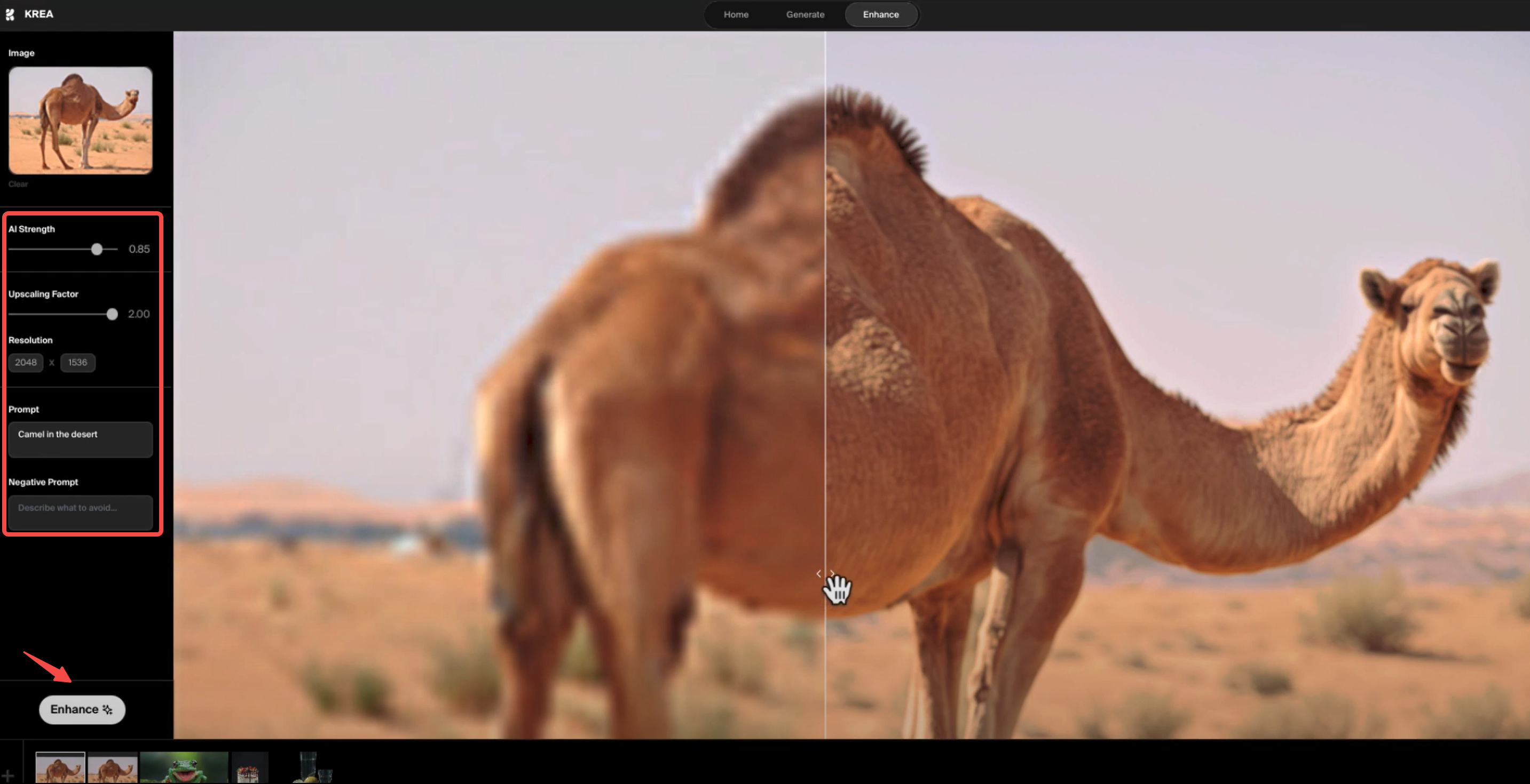 Melhorando a imagem no realçador de fotos Kreado IA