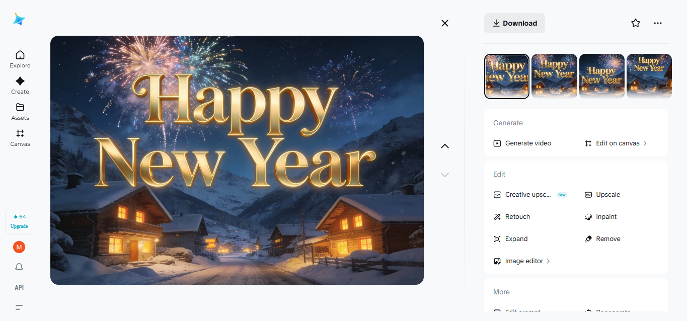 Fireworks over a snowy mountain town