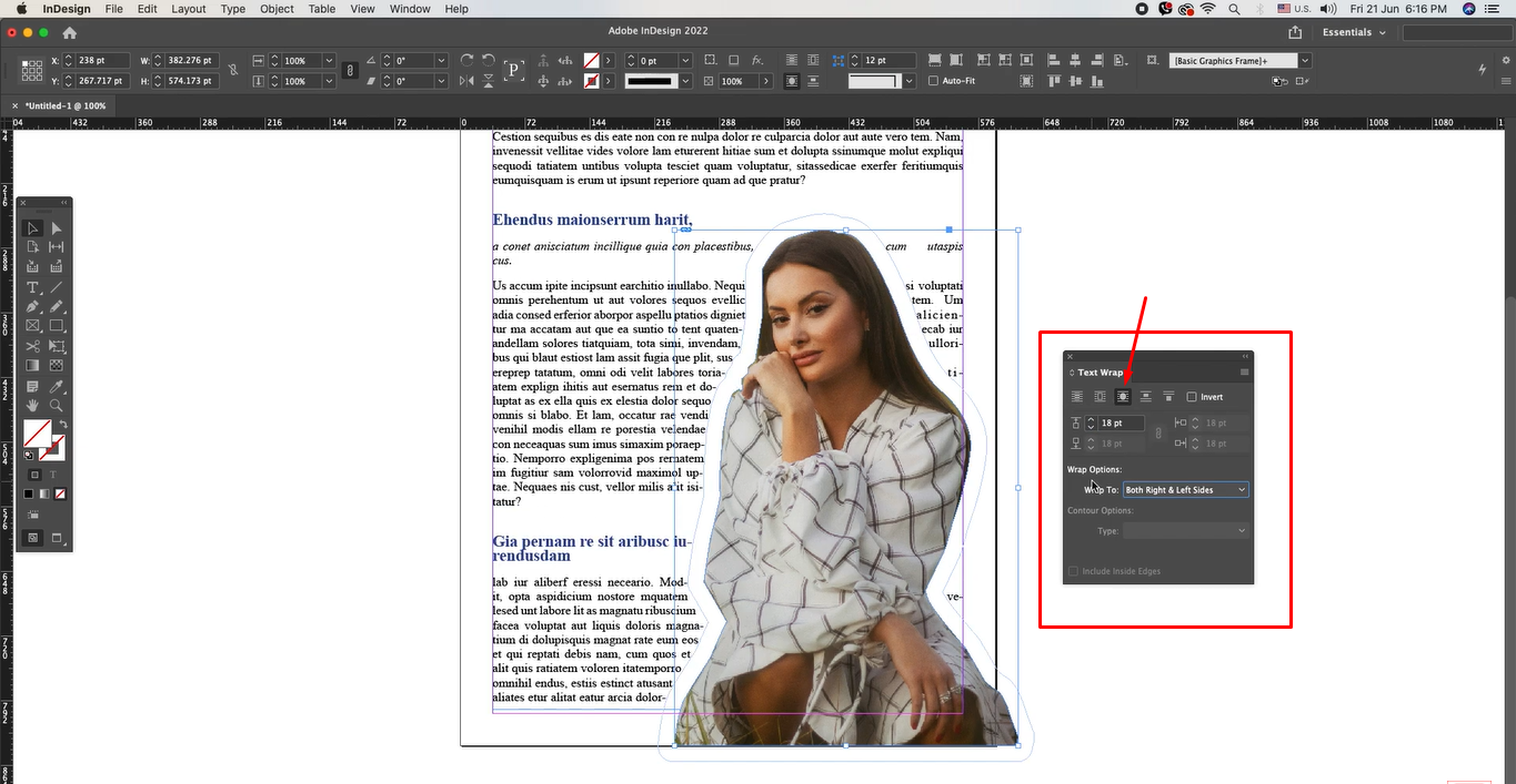 Image showing how to make text wrap around images in InDesign